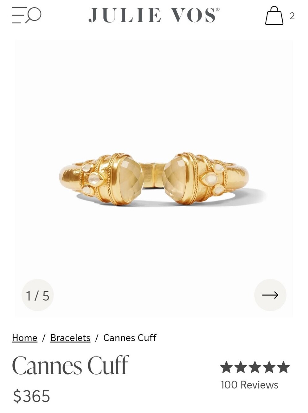 Julie Vos Cannes Cuff in Iridescent Champagne, NWT